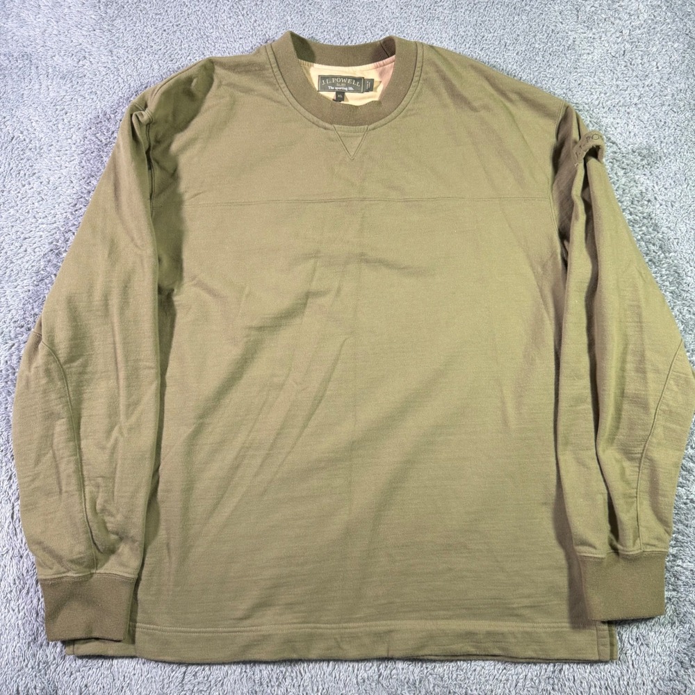 J.L. Powell Crewneck Sweatshirt Mens XL Army Green Long Sleeve Thick Heavyweight